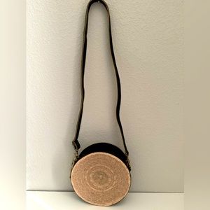LP Medium Round Straw Crossbody Bag with Suede Detail NEW